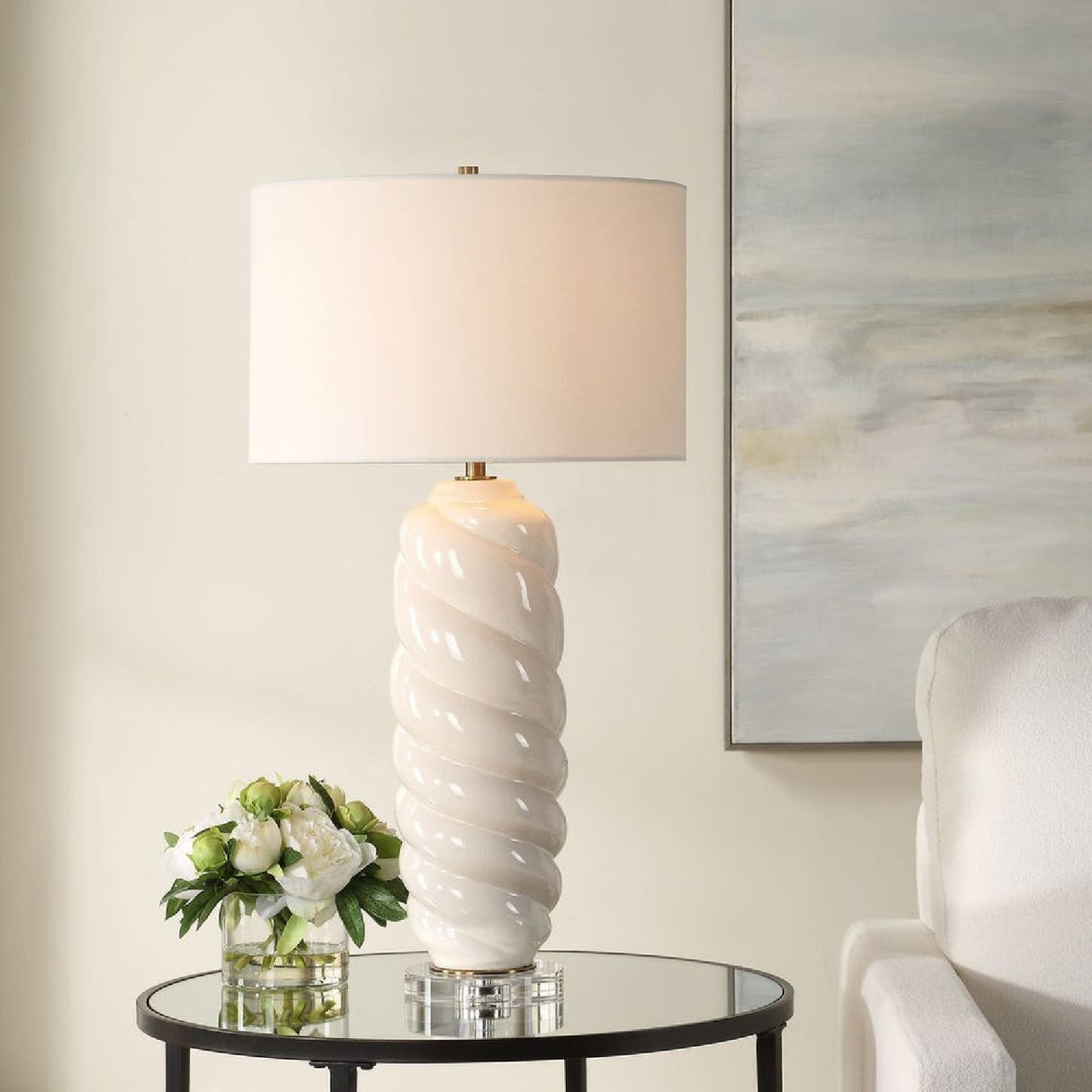 White Swirl Ceramic Table Lamp by Uttermost Anneli, alternate view 2
