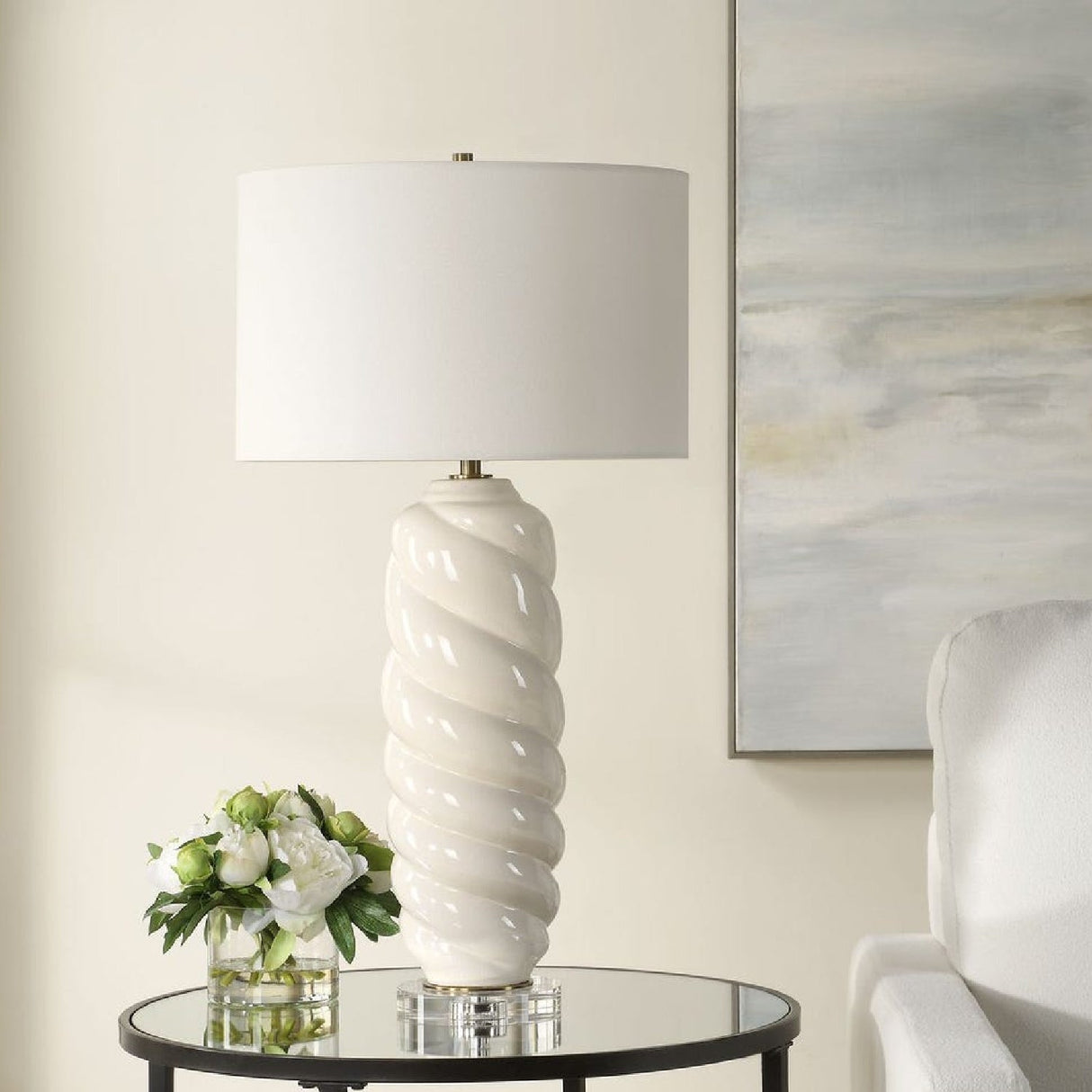 White Swirl Ceramic Table Lamp by Uttermost Anneli, alternate view 7