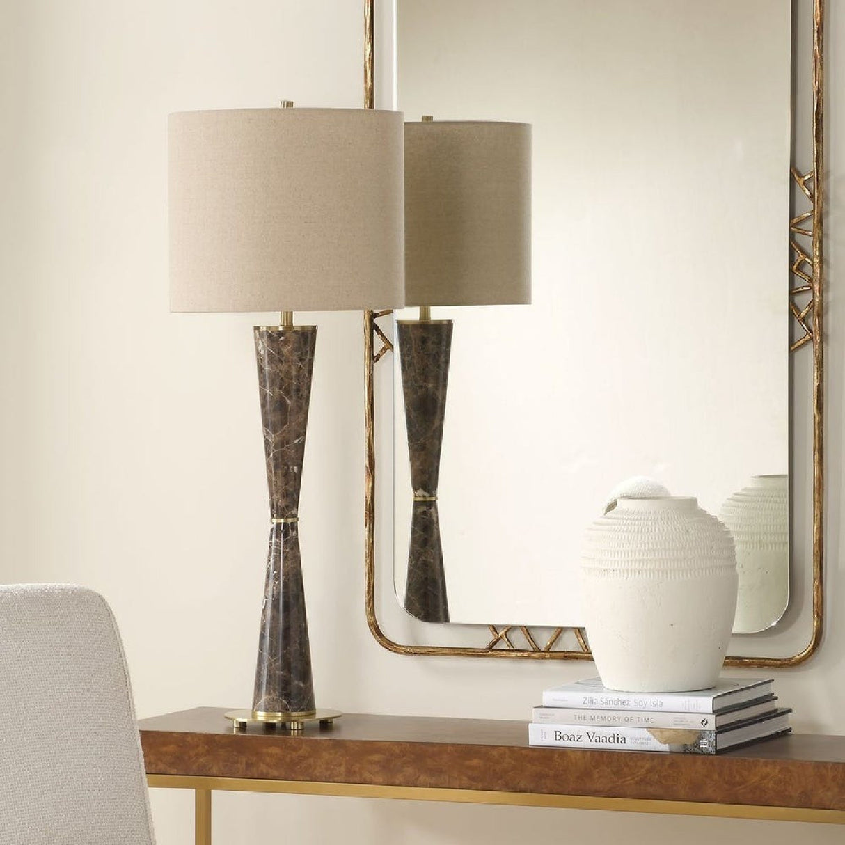 Modern European furniture - Brown Marble Hourglass Table Lamp by Uttermost Jameson - www.oroa.com