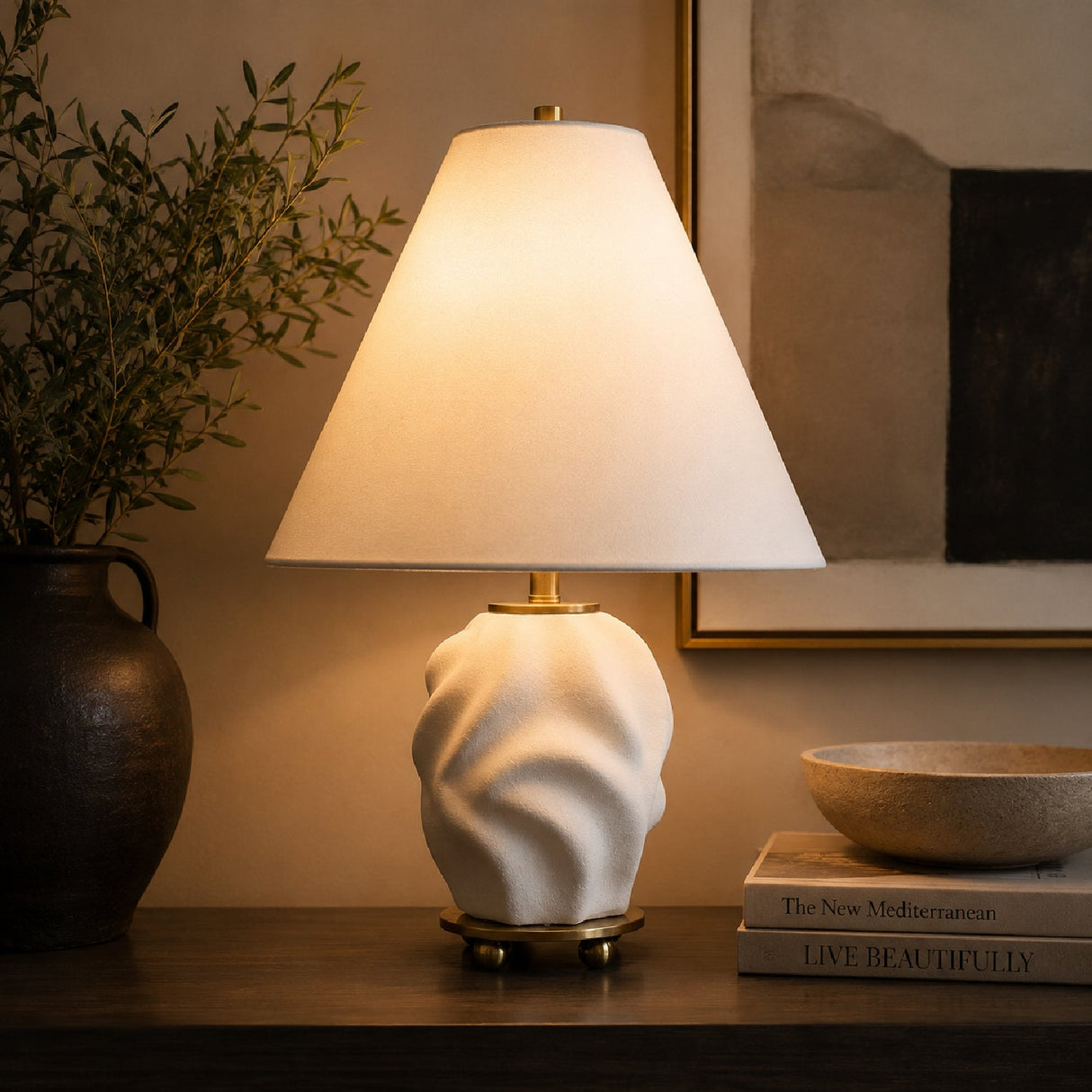 Modern European furniture - Swirled White Ceramic Accent Lamp - www.oroa.com