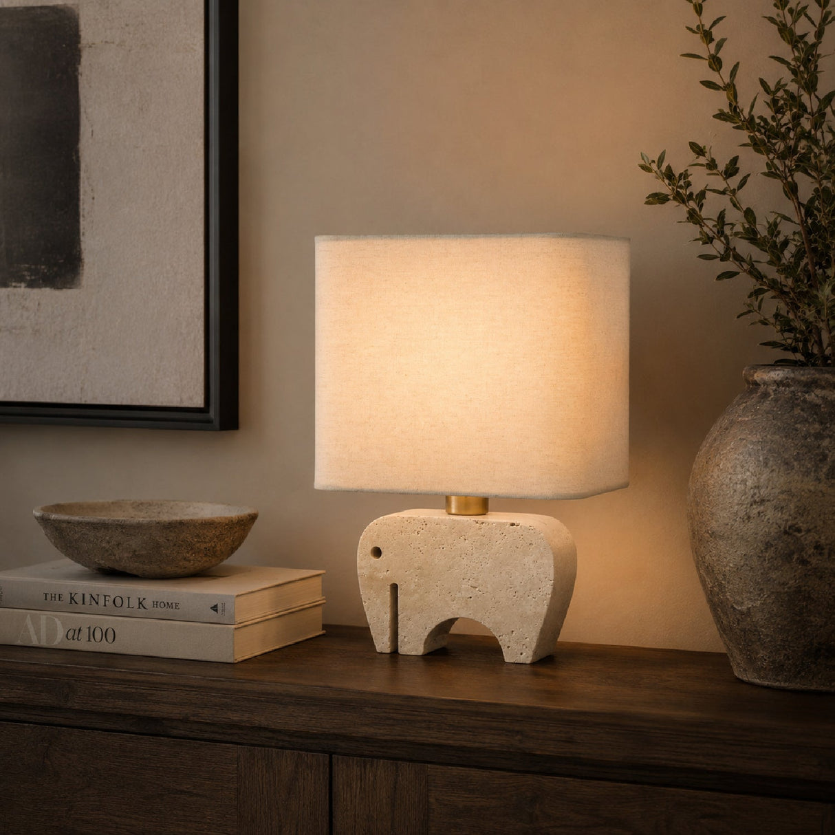 Modern European furniture - Travertine Elephant Accent Lamp - www.oroa.com