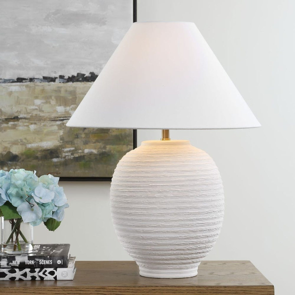 Modern European furniture - Ridged White Ceramic Table Lamp by Uttermost Rocio - www.oroa.com