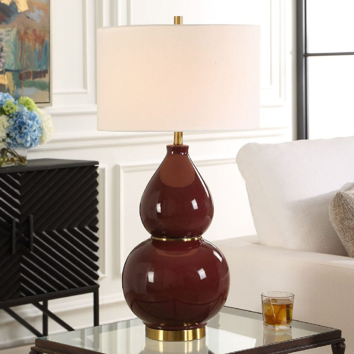 Red Glazed Ceramic Table Lamp by Uttermost Gourd, alternate view 2