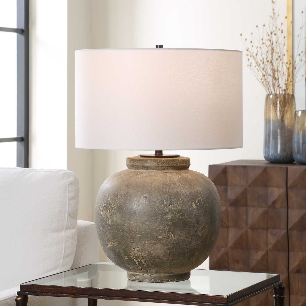 Modern European furniture - Aged Gray Ceramic Table Lamp by Uttermost Rock of Ages - www.oroa.com