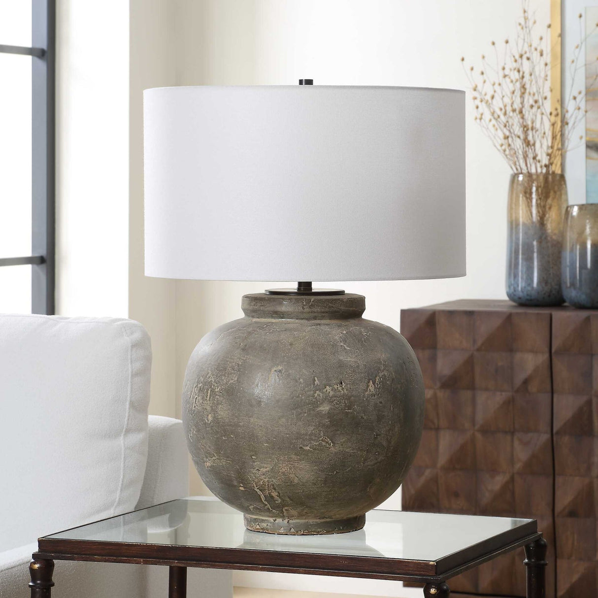 Modern European furniture - Aged Gray Ceramic Table Lamp by Uttermost Rock of Ages - www.oroa.com