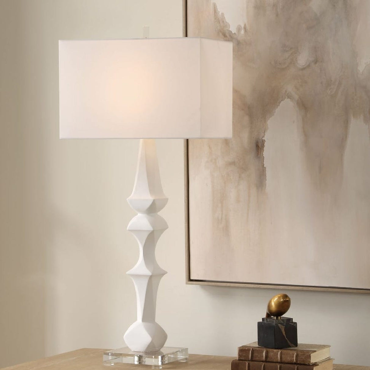 White Sculptural Table Lamp by Uttermost Mayme, alternate view 2