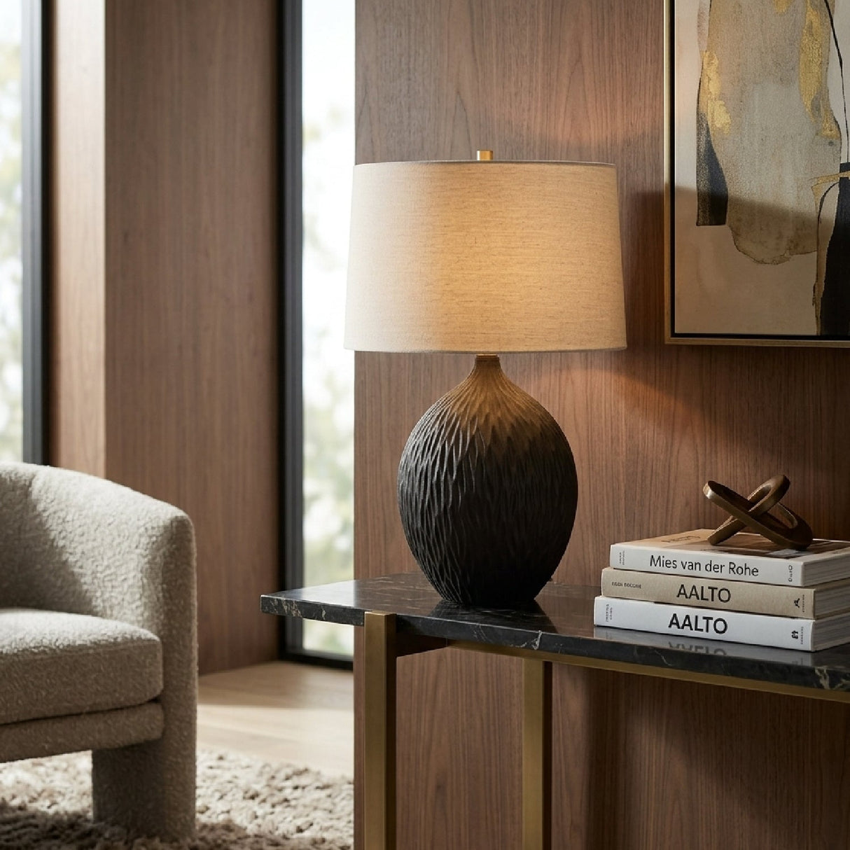 Chiseled Black Ceramic Table Lamp by Uttermost Levee, alternate view 2