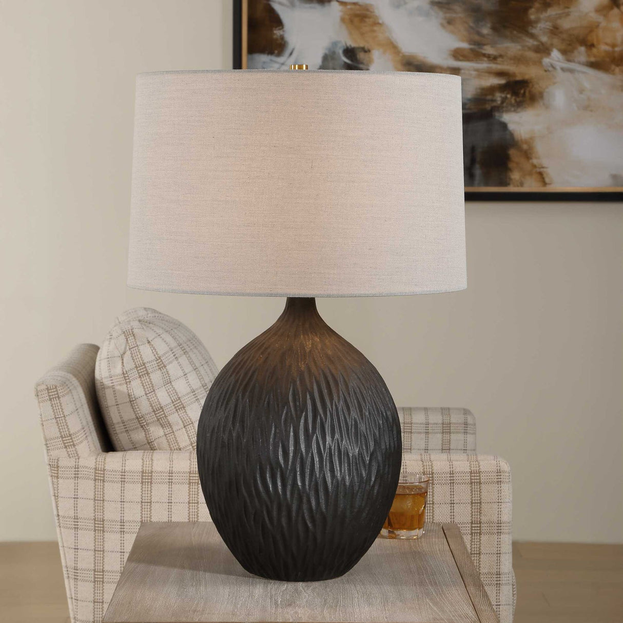 Chiseled Black Ceramic Table Lamp by Uttermost Levee, alternate view 7