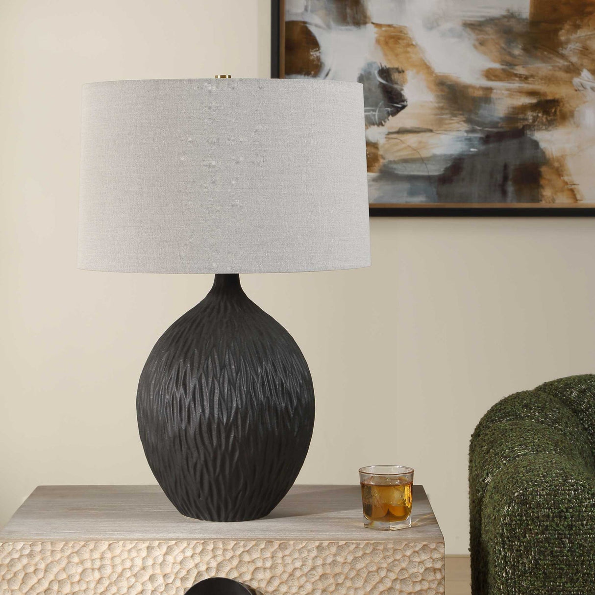 Chiseled Black Ceramic Table Lamp by Uttermost Levee, alternate view 8