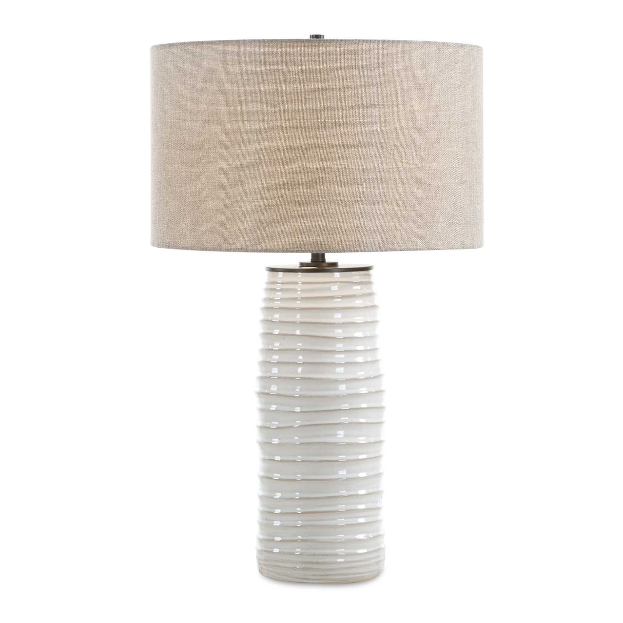 Modern European furniture - Ridged White Ceramic Table Lamp - www.oroa.com