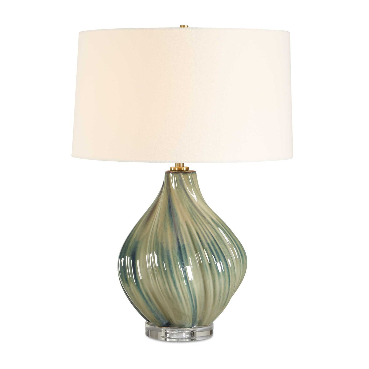 Modern European furniture - Swirled Green Ceramic Table Lamp - www.oroa.com