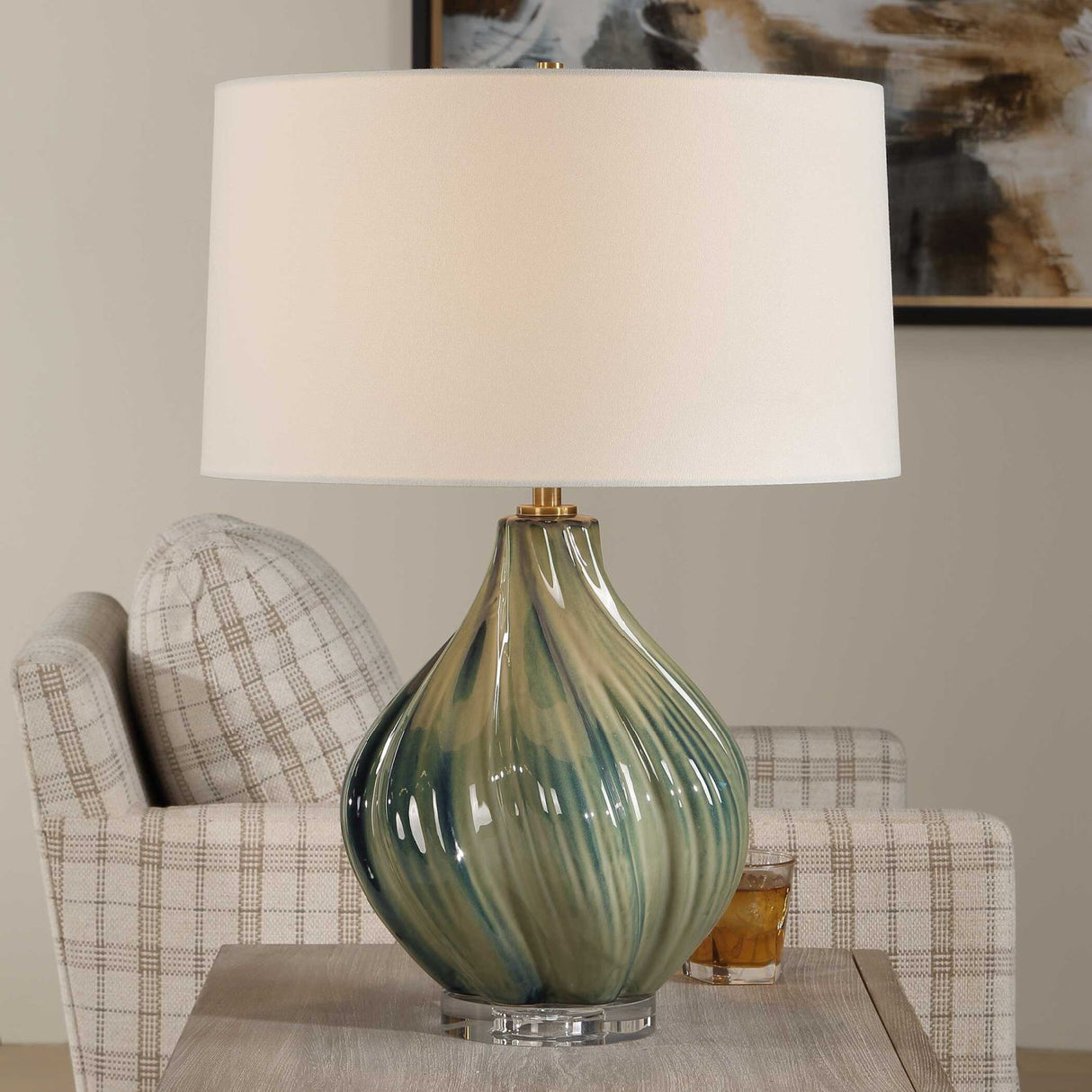Modern European furniture - Swirled Green Ceramic Table Lamp - www.oroa.com