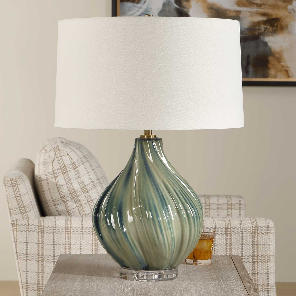Modern European furniture - Swirled Green Ceramic Table Lamp - www.oroa.com