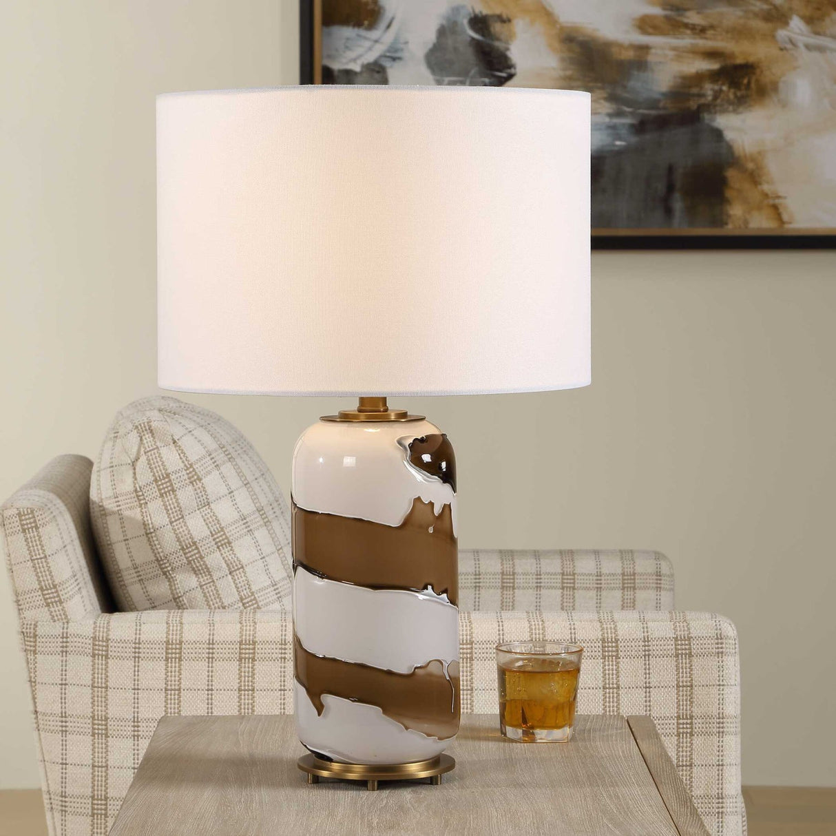 White & Brown Glass Table Lamp by Uttermost Ararat, alternate view 2