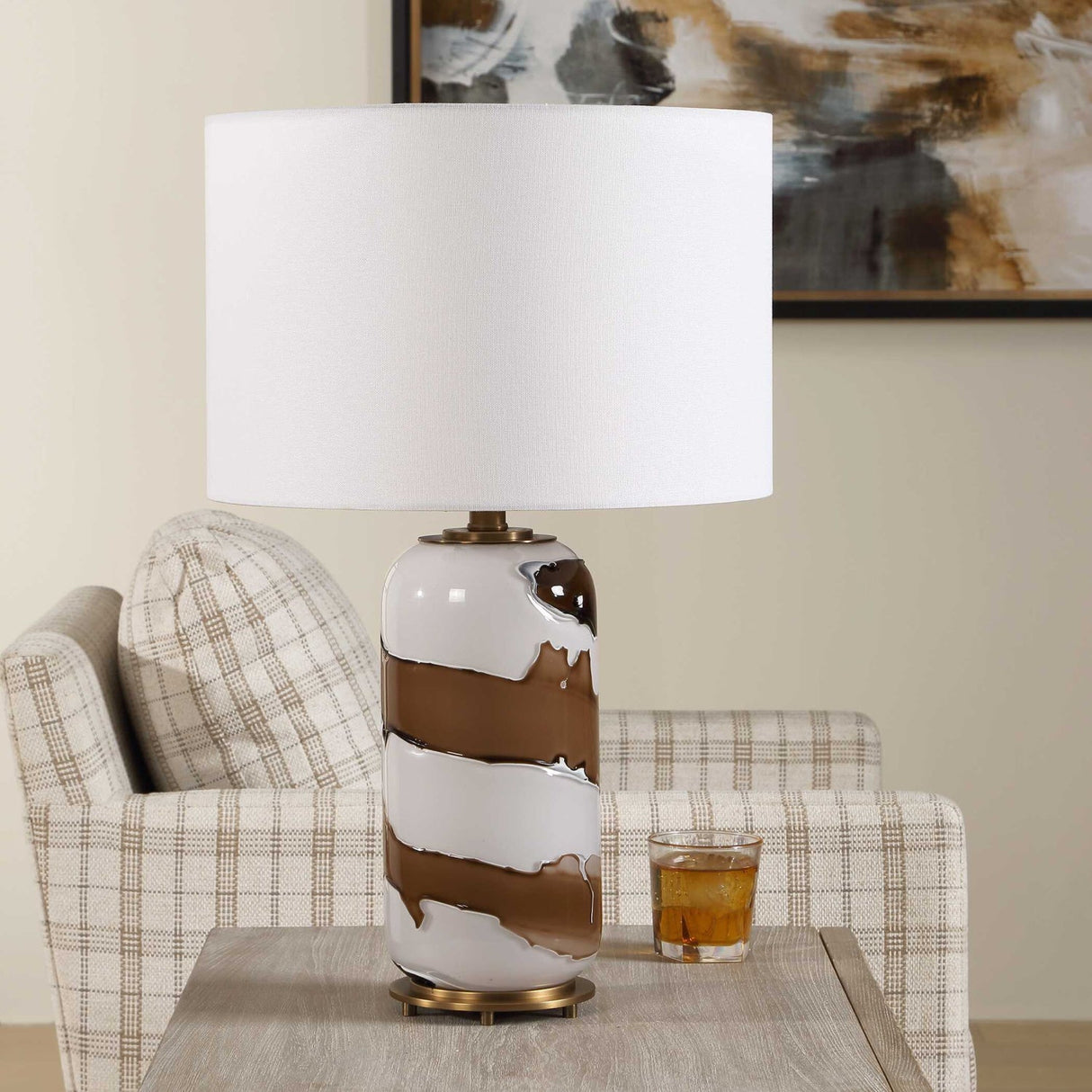 White & Brown Glass Table Lamp by Uttermost Ararat, alternate view 6
