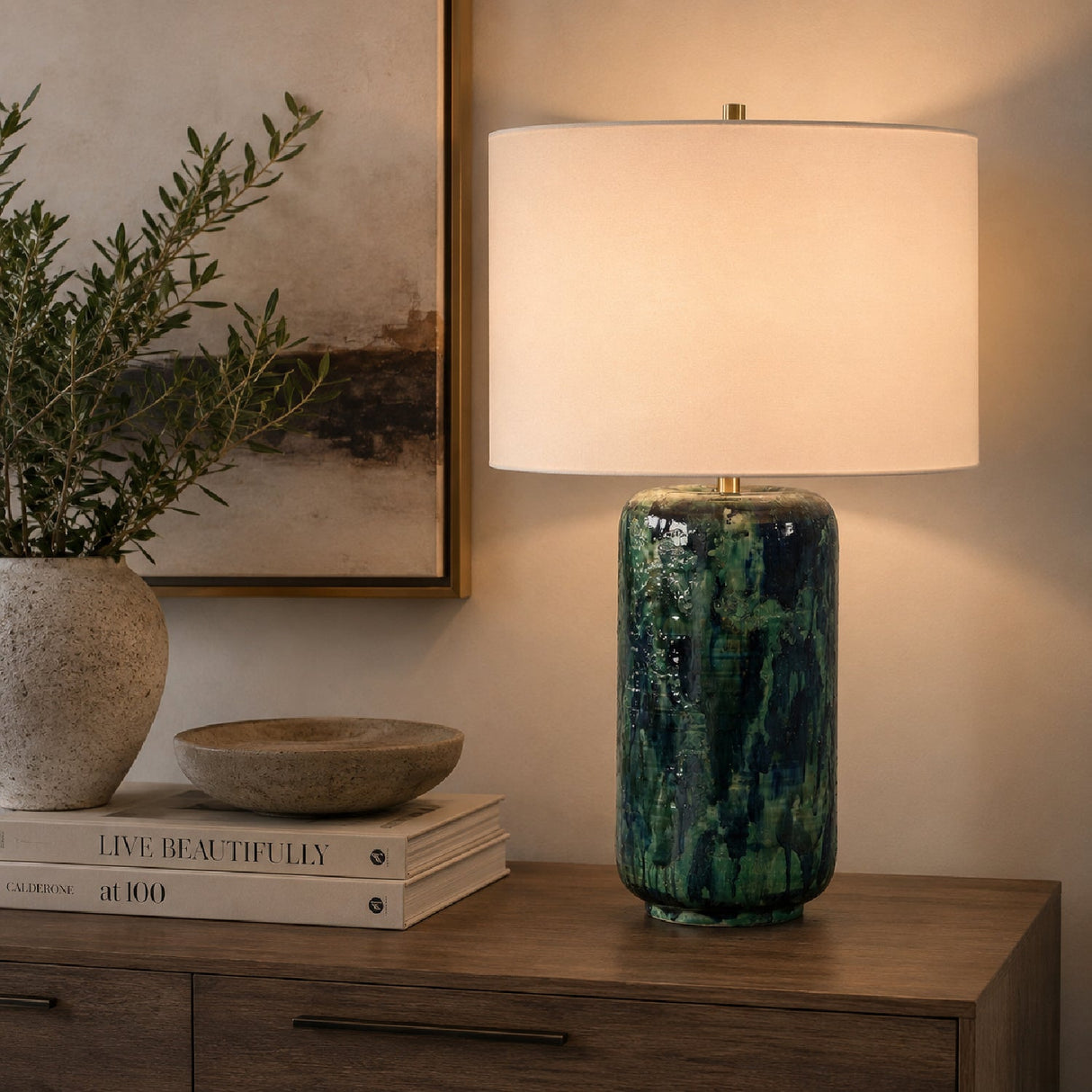 Modern European furniture - Glazed Cylindrical Ceramic Table Lamp - www.oroa.com