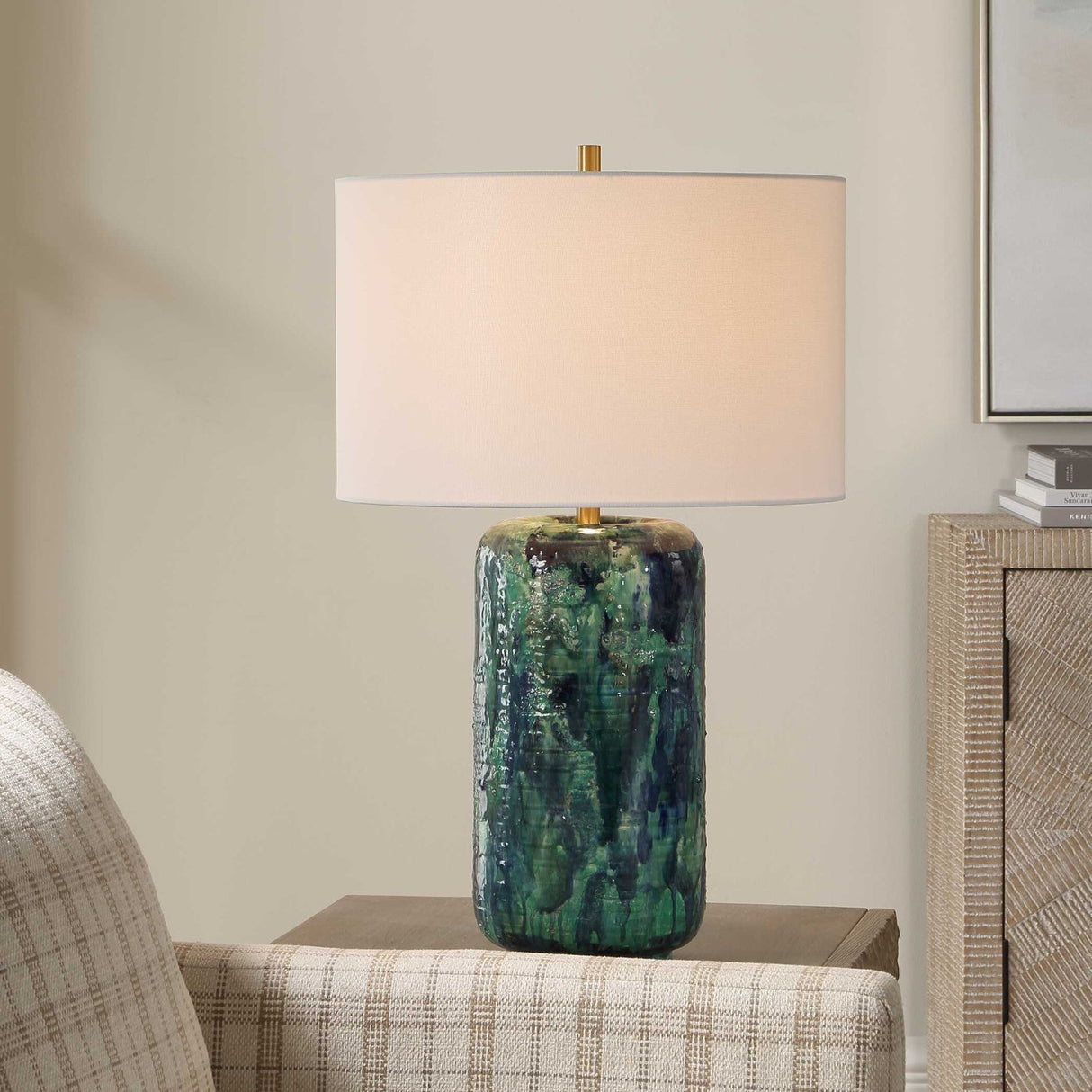 Modern European furniture - Glazed Cylindrical Ceramic Table Lamp - www.oroa.com