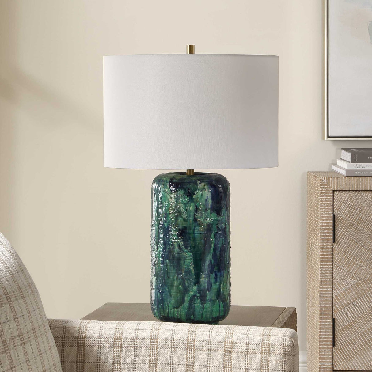 Modern European furniture - Glazed Cylindrical Ceramic Table Lamp - www.oroa.com