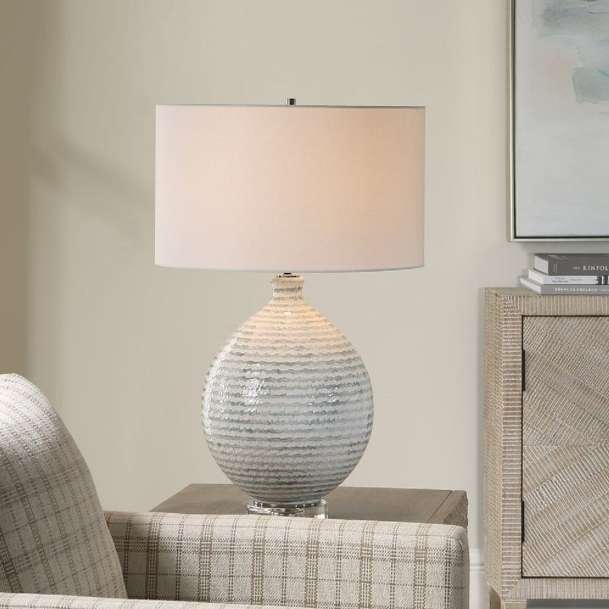 Striped Ceramic Table Lamp by Uttermost Clary, alternate view 2