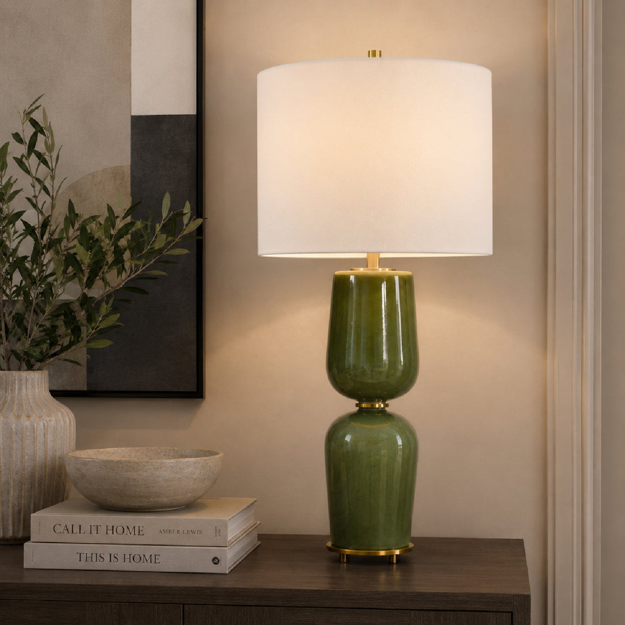Modern European furniture - Hourglass Green Ceramic Table Lamp by Uttermost Meyer - www.oroa.com