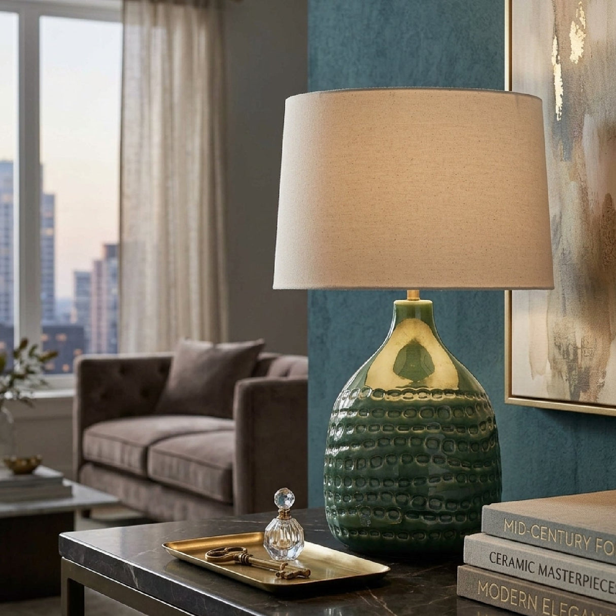 Dimpled Green Ceramic Table Lamp by Uttermost Breya, alternate view 2