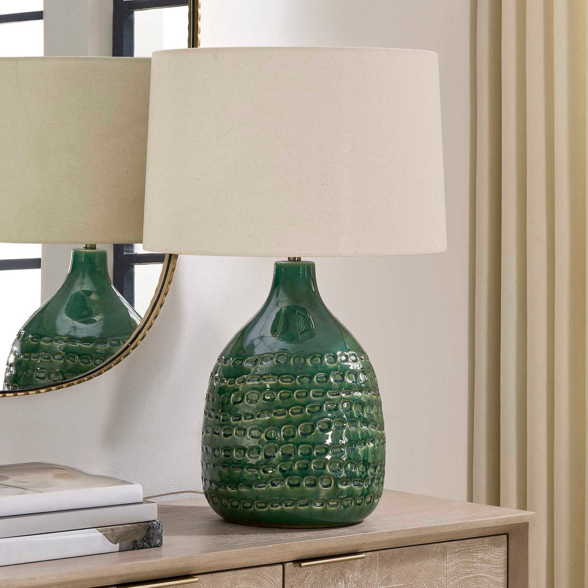 Dimpled Green Ceramic Table Lamp by Uttermost Breya, alternate view 7