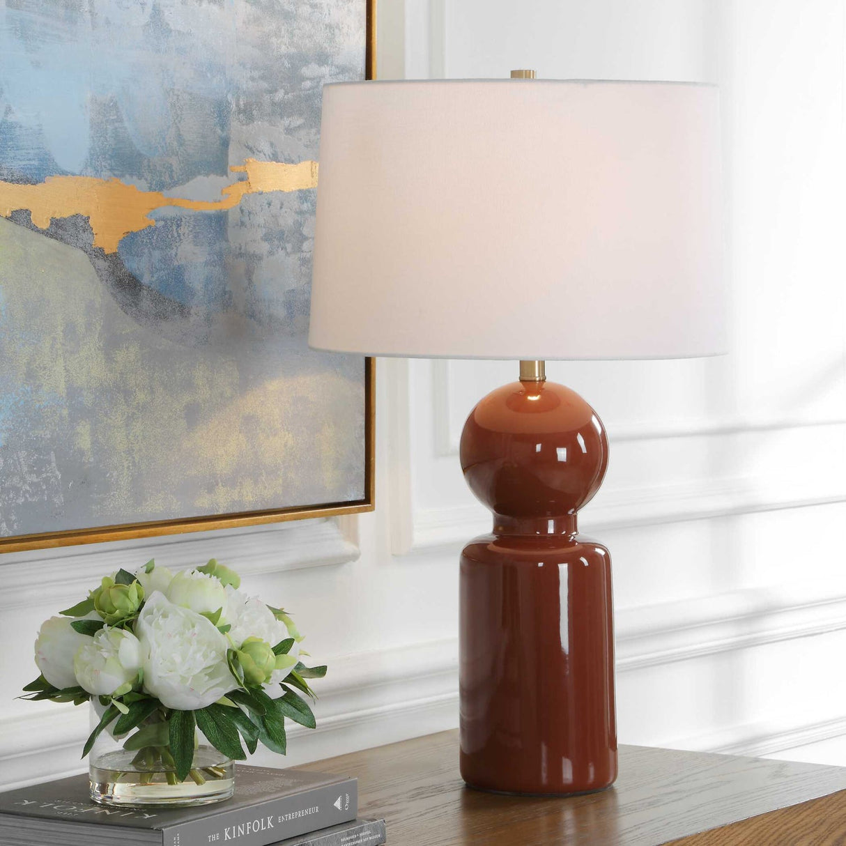 Modern European furniture - Glossy Brown Ceramic Table Lamp - www.oroa.com