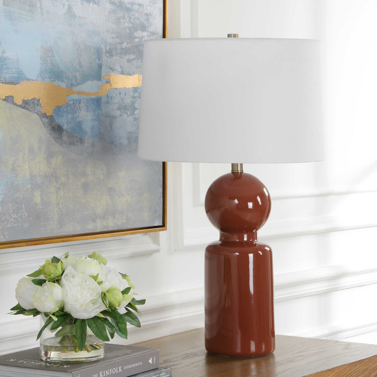 Modern European furniture - Glossy Brown Ceramic Table Lamp - www.oroa.com