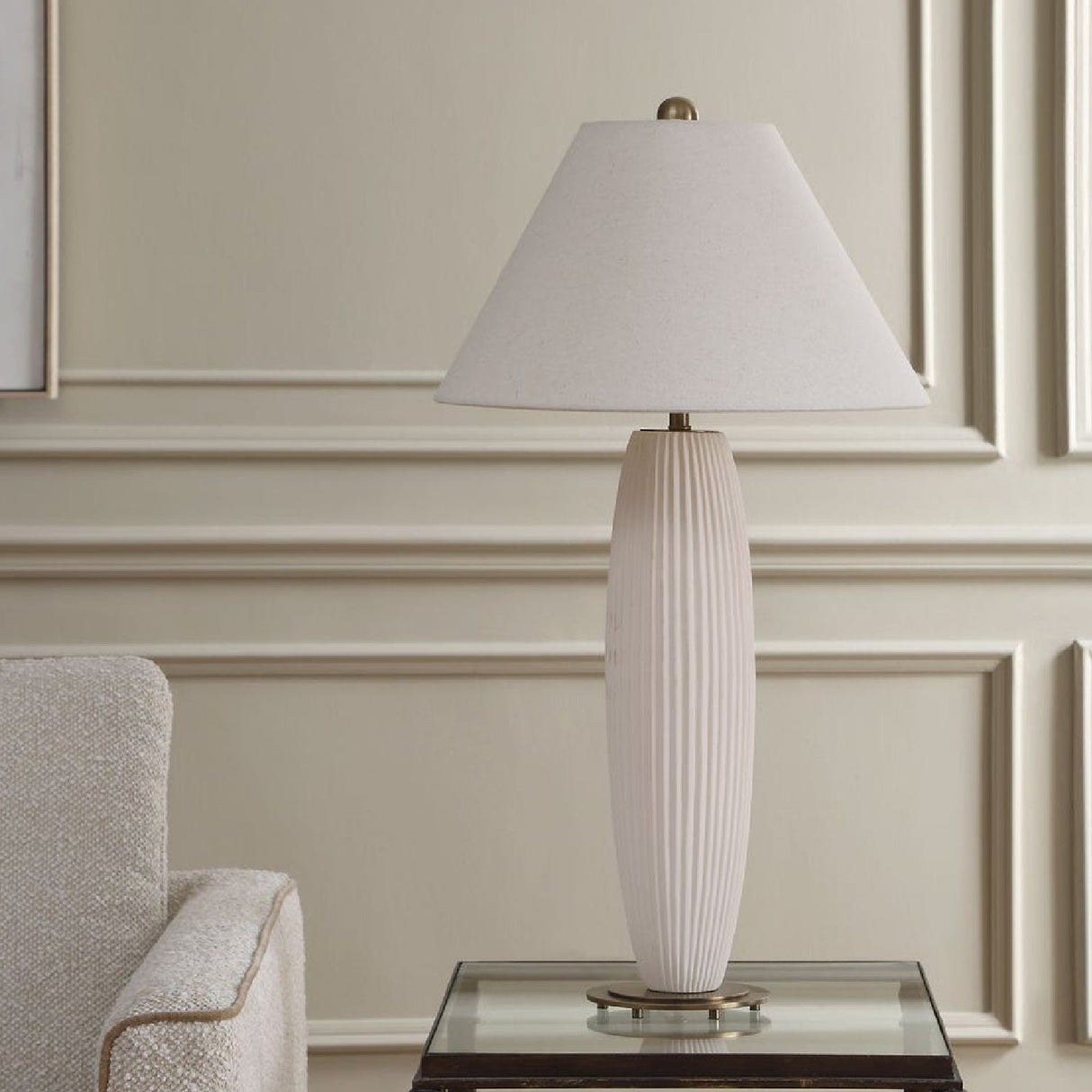 White Fluted Ceramic Table Lamp by Uttermost Brinsley, alternate view 8