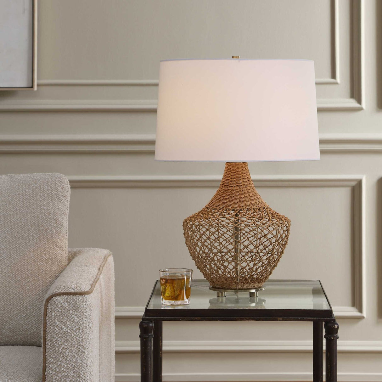 Modern European furniture - Woven Rattan Base Table Lamp - www.oroa.com