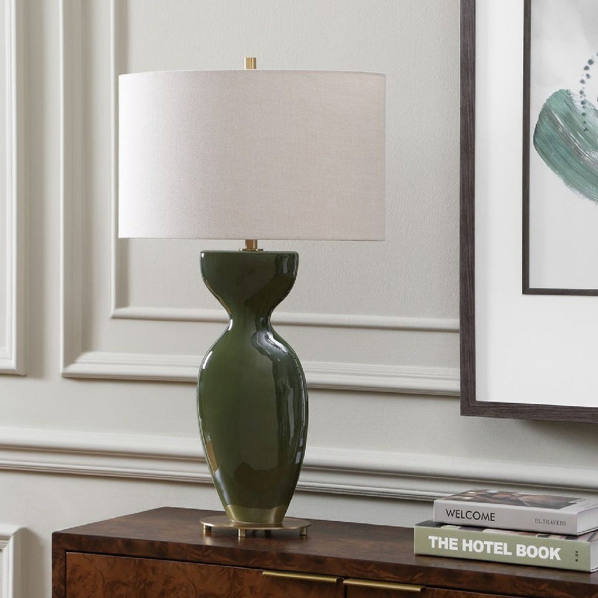 Green Ceramic Hourglass Table Lamp by Uttermost Curhan, alternate view 2