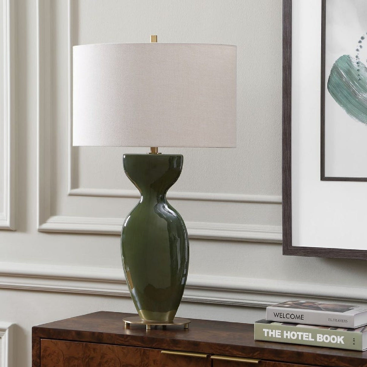 Modern European furniture - Green Ceramic Hourglass Table Lamp - www.oroa.com