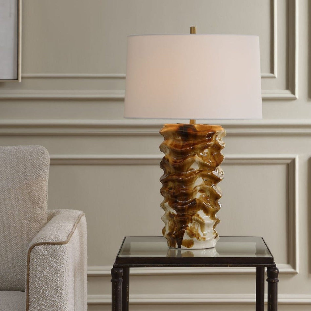 Rippled Brown Ceramic Table Lamp by Uttermost Bassa, alternate view 2