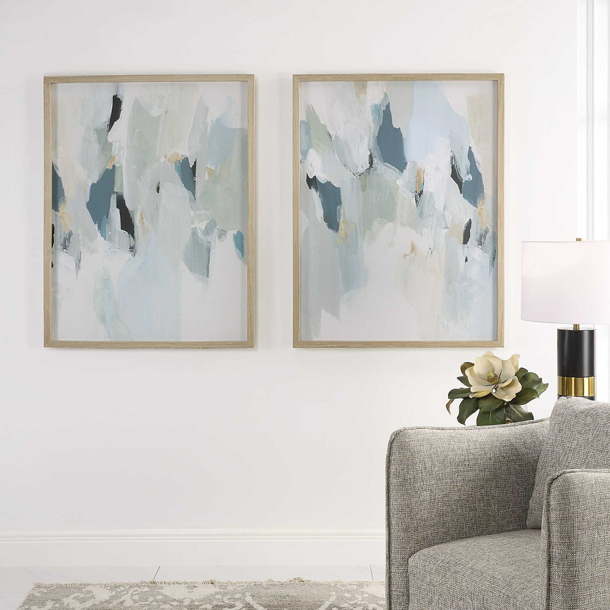 Modern European furniture - Blue Toned Minimalist Artwork Set (2) - www.oroa.com