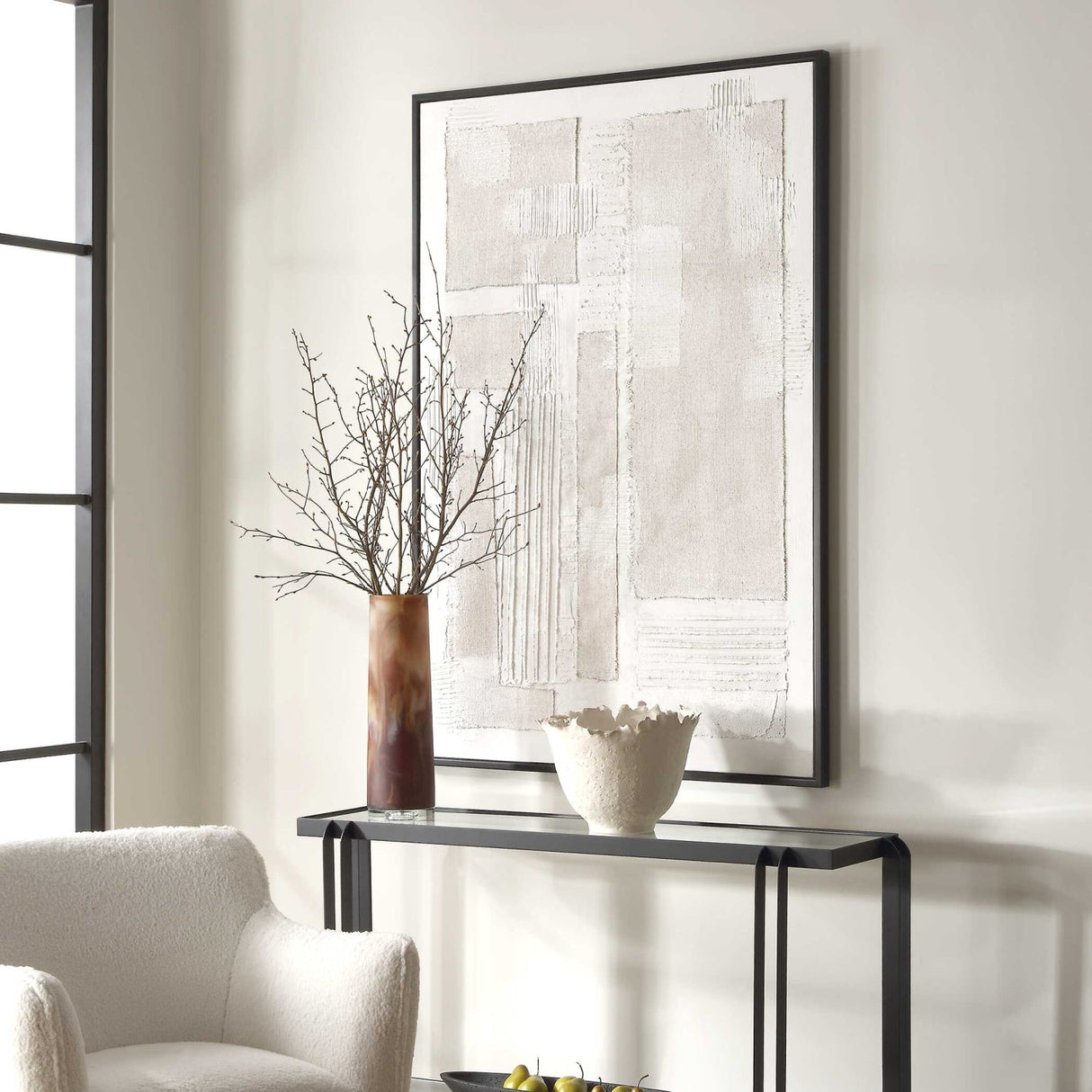Modern European furniture - Cream Textured Minimalist Artwork - www.oroa.com
