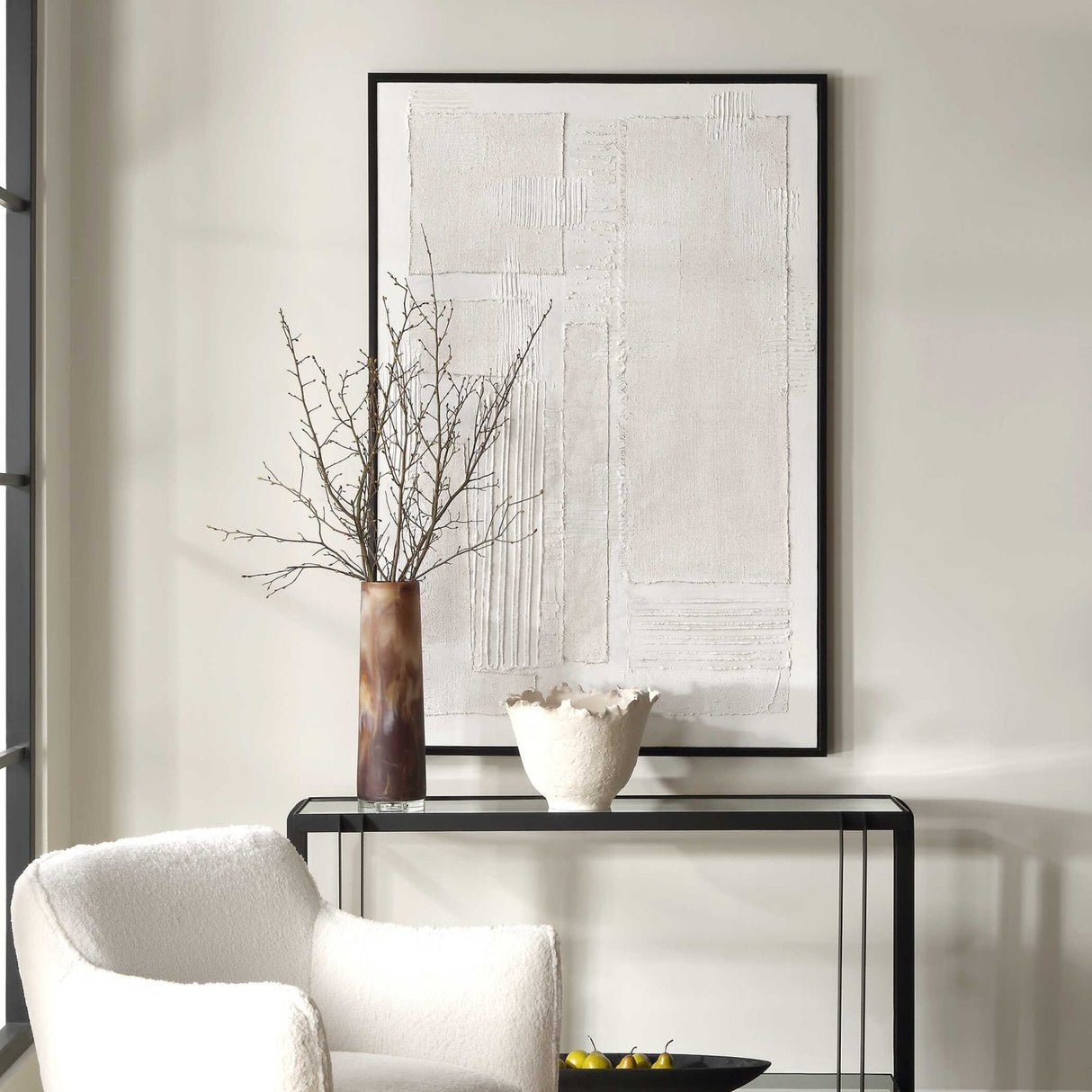 Modern European furniture - Cream Textured Minimalist Artwork - www.oroa.com