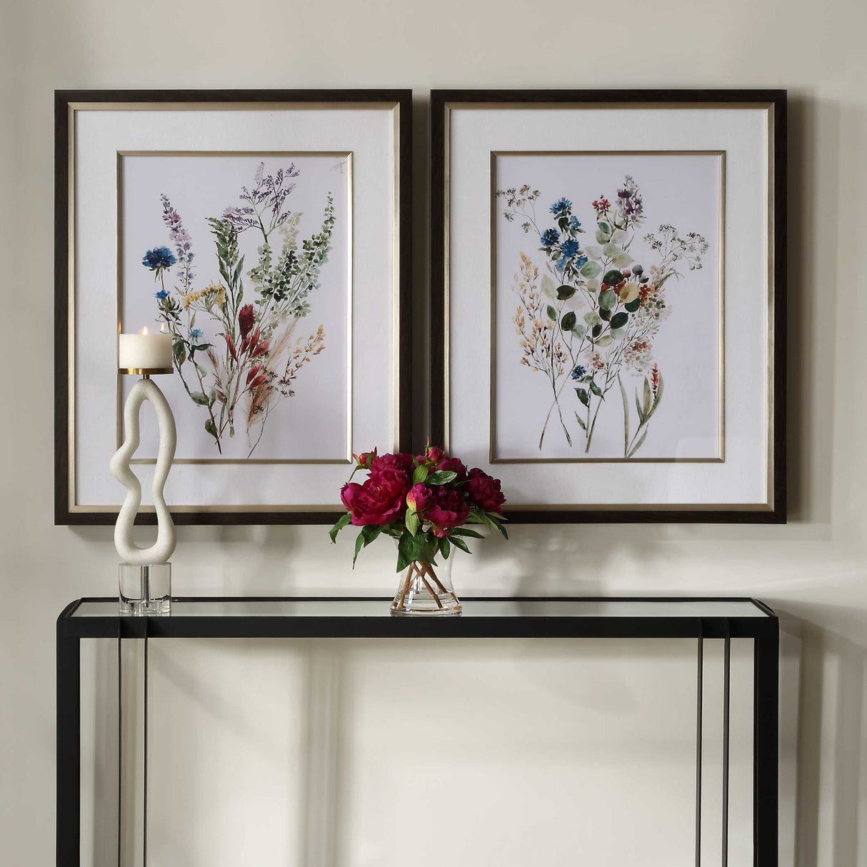 Floral Watercolor Style Art Prints (2) – Delicate Flowers – angled view