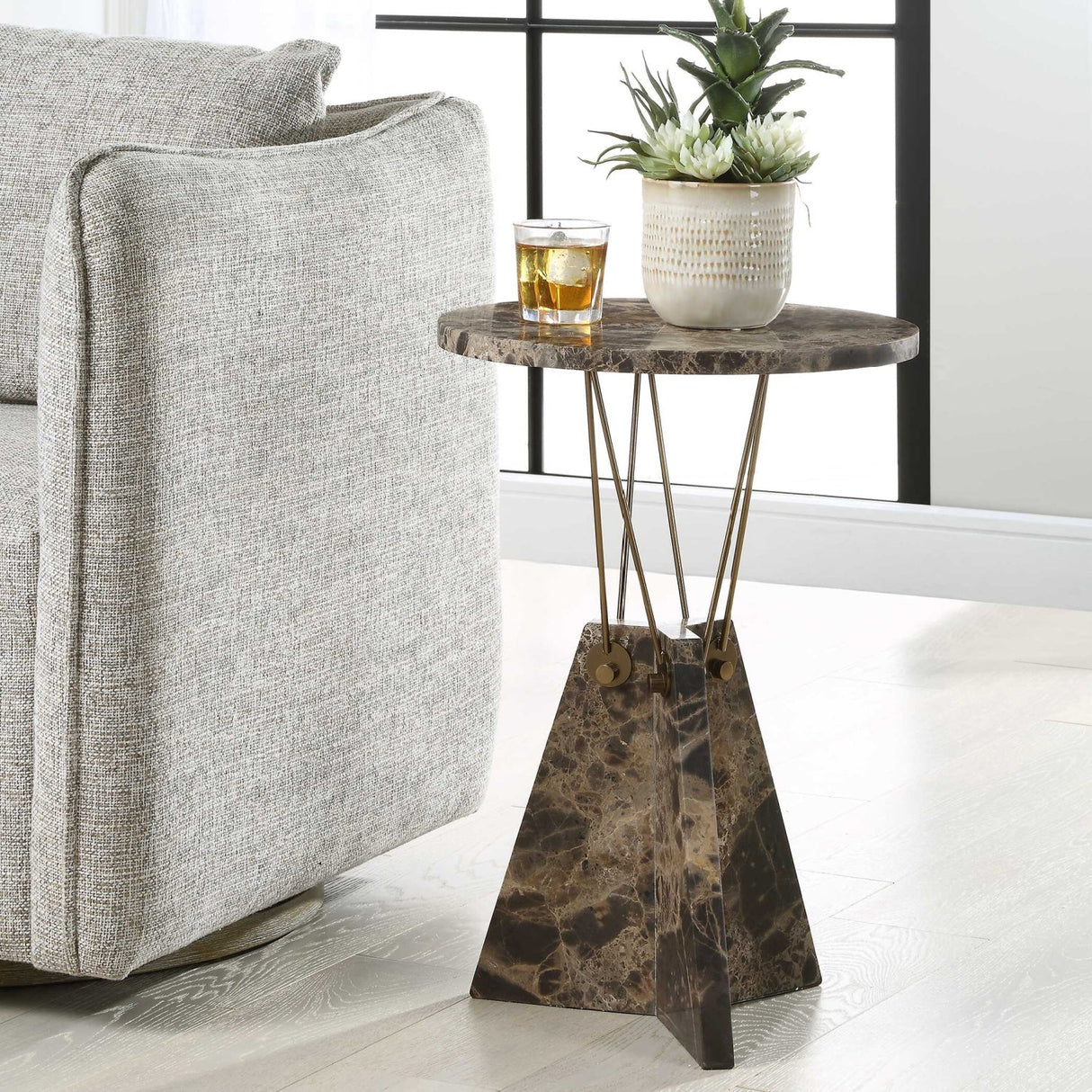 Modern European furniture - Brown Marble Geometric Accent Table - www.oroa.com