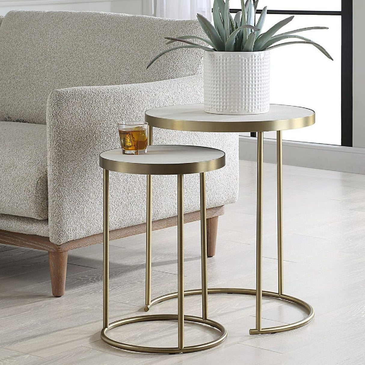 White Shagreen Nesting Tables (2) by Uttermost Aragon, alternate view 2