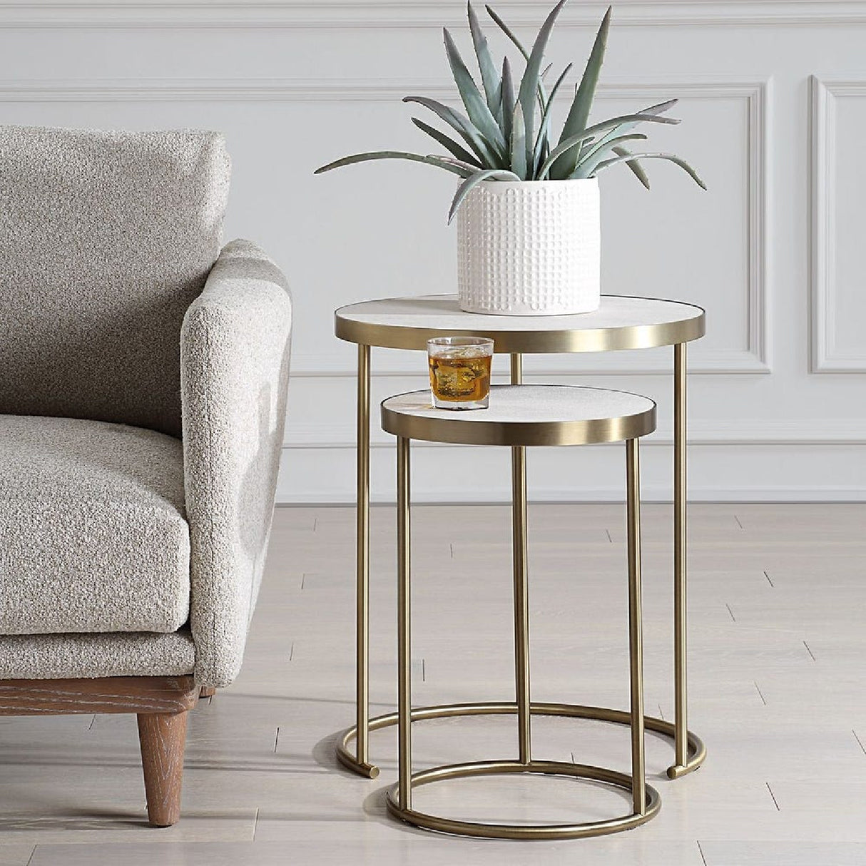 White Shagreen Nesting Tables (2) by Uttermost Aragon, alternate view 7
