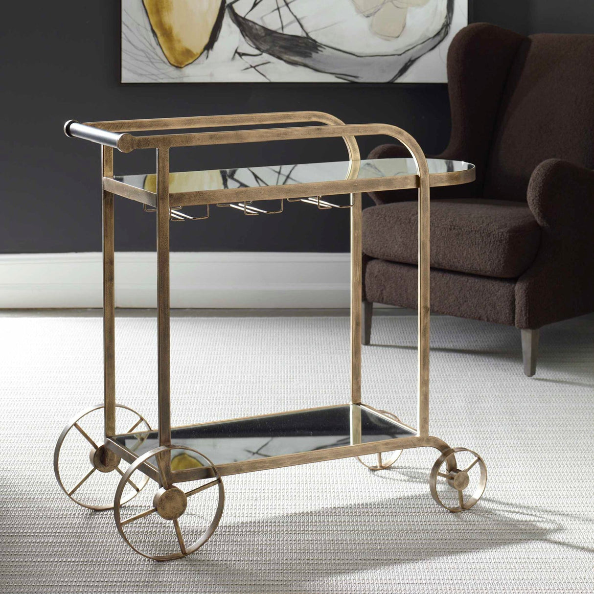Modern European furniture - Antique Brass Bar Cart - www.oroa.com