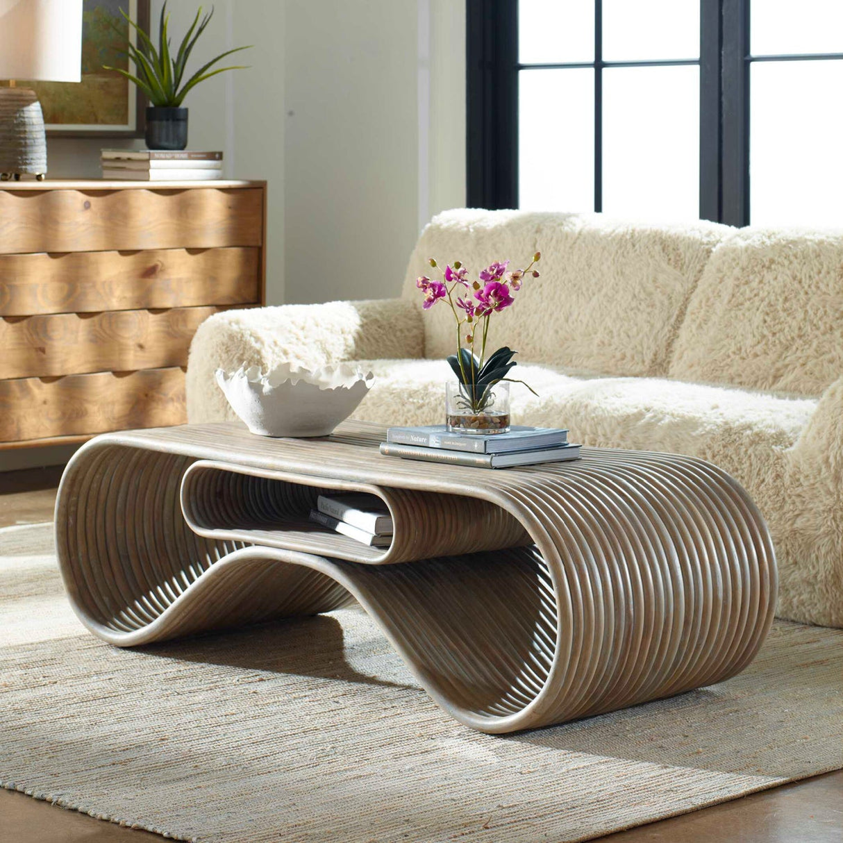 Modern European furniture - Whitewashed Rattan Coffee Table - www.oroa.com