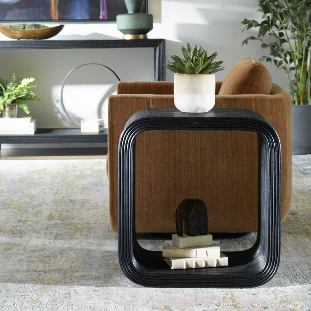 Black Rattan Modern Side Table by Uttermost Compton, alternate view 2