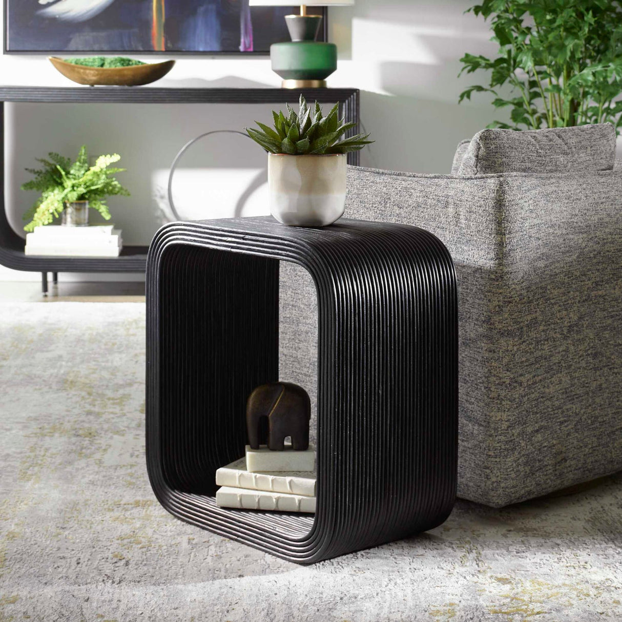 Black Rattan Modern Side Table by Uttermost Compton, alternate view 7