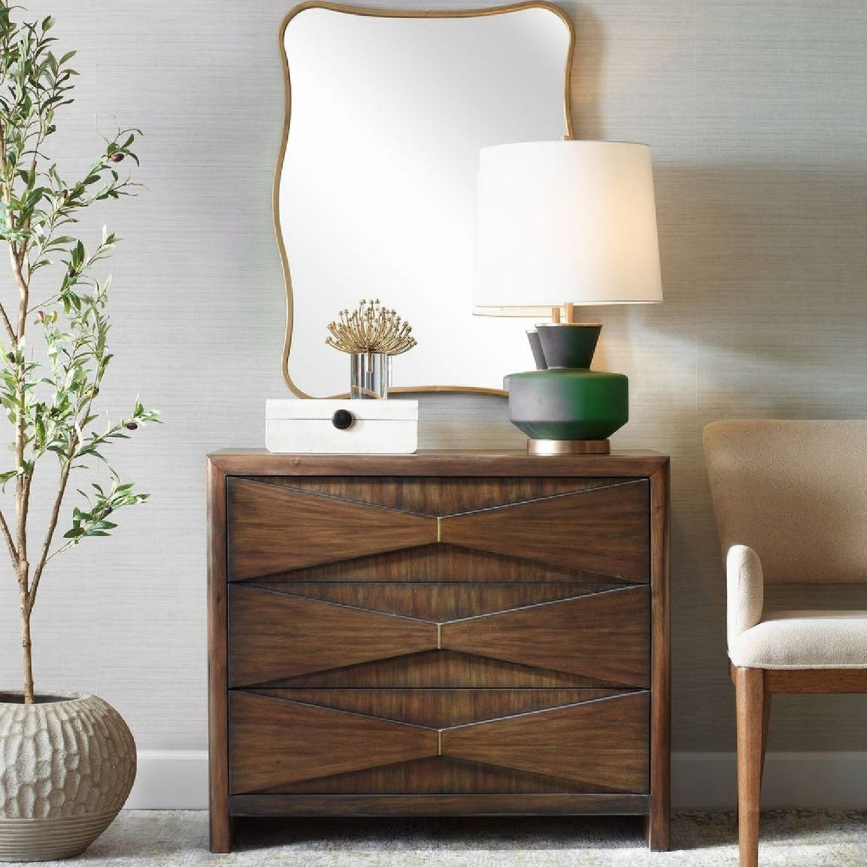 Acacia Wood 3-Drawer Chest by Uttermost Bowtie, alternate view 2