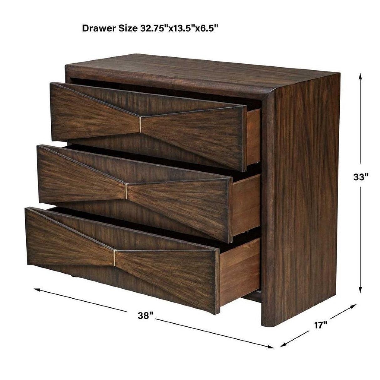 Acacia Wood 3-Drawer Chest by Uttermost Bowtie, alternate view 8