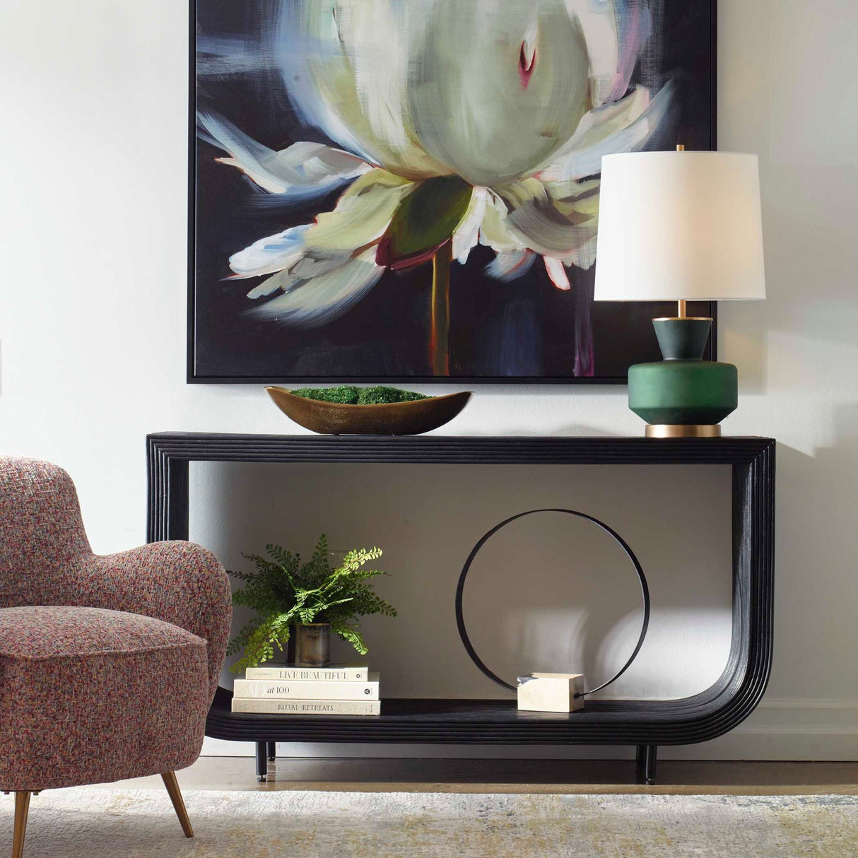 Black Rattan Modern Console Table by Uttermost Compton, alternate view 2