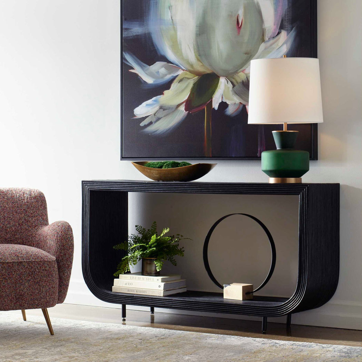 Black Rattan Modern Console Table by Uttermost Compton, alternate view 4