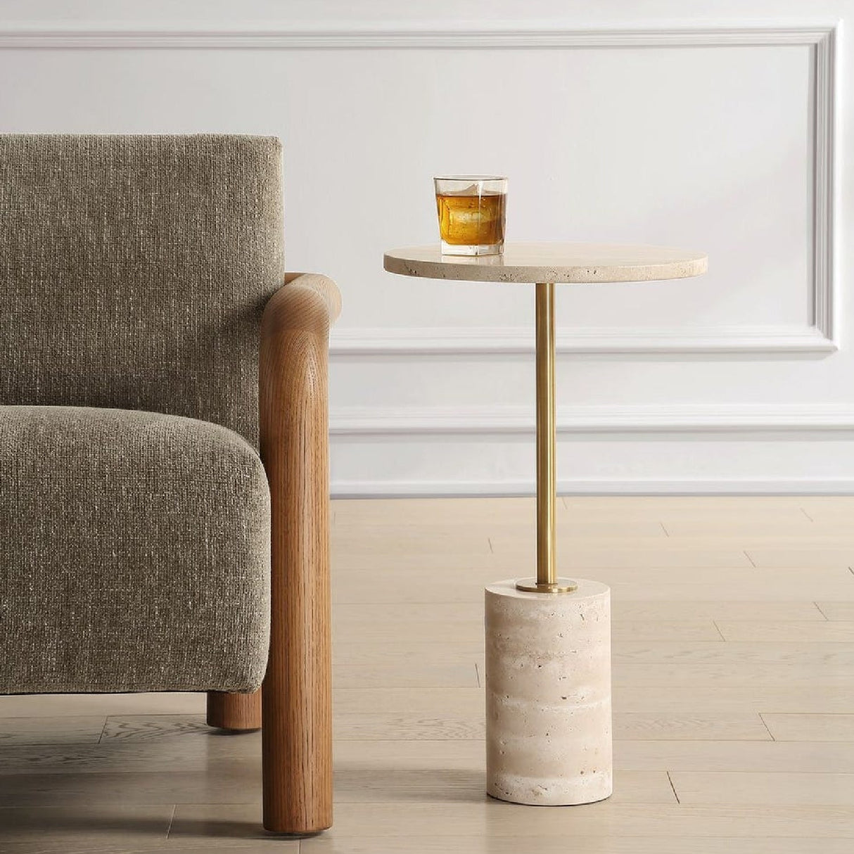 Travertine Round Accent Table by Uttermost Malya, alternate view 2