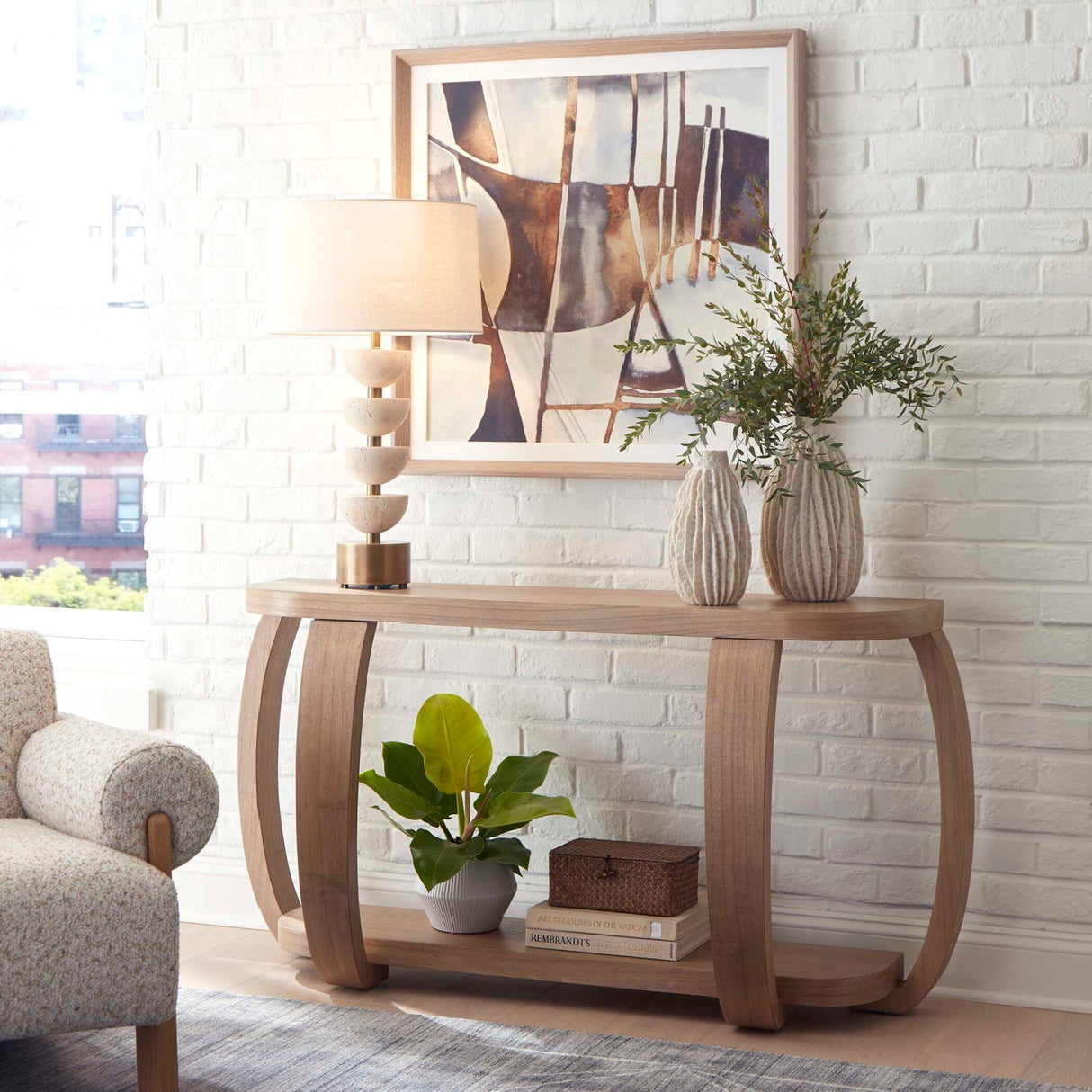 Modern European furniture - Mindi Wood Curved Console Table - www.oroa.com